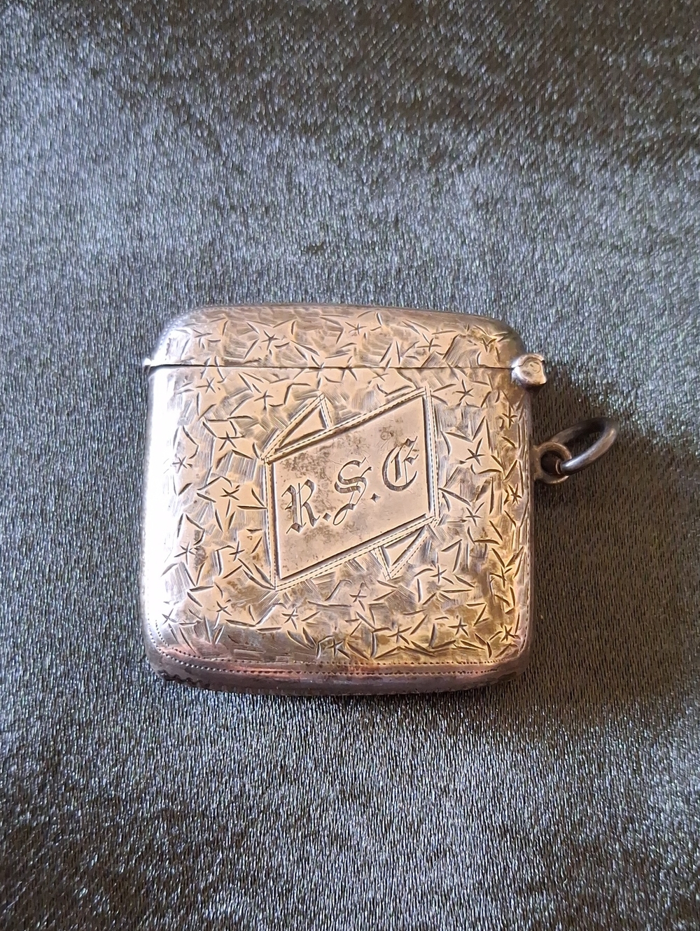 Antique Engraved Sterling Silver Vesta Case  Men’s Match Safe with Monogram